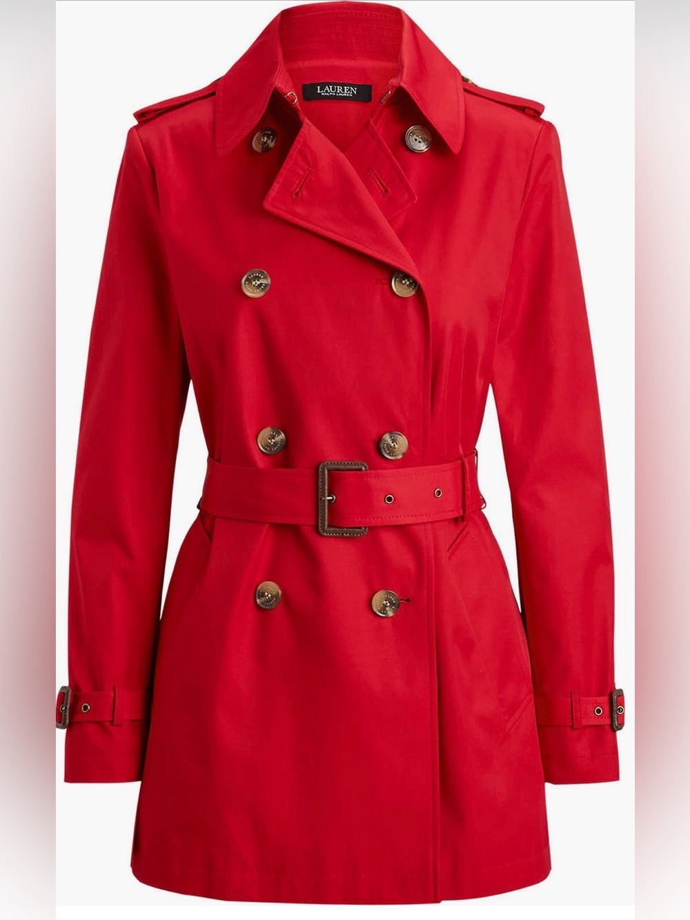Ralph Lauren Coral/Pink Double-Breasted Belted Trench Coat